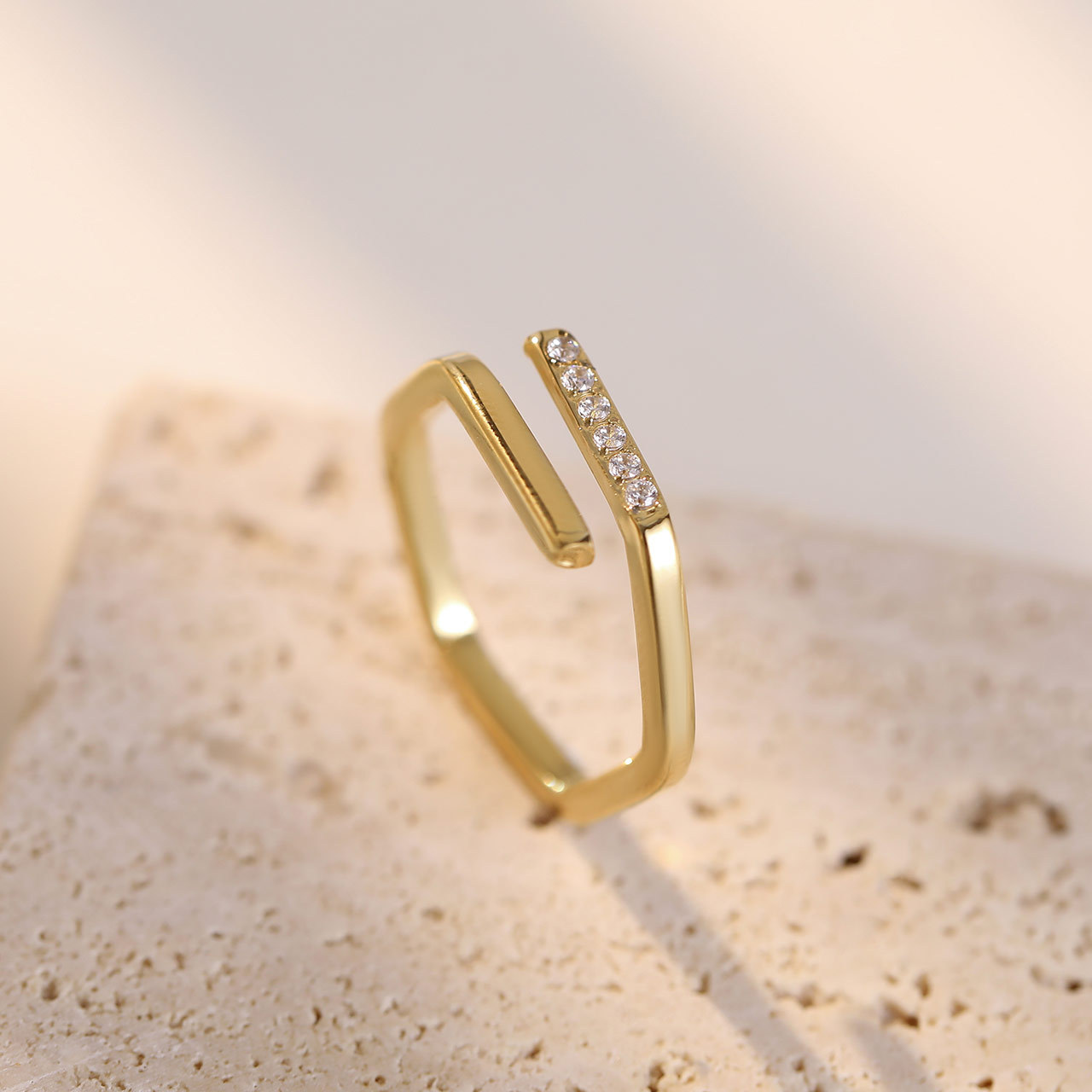 Wholesale Simple Style Irregular Titanium Steel Artificial Gemstones Open Ring