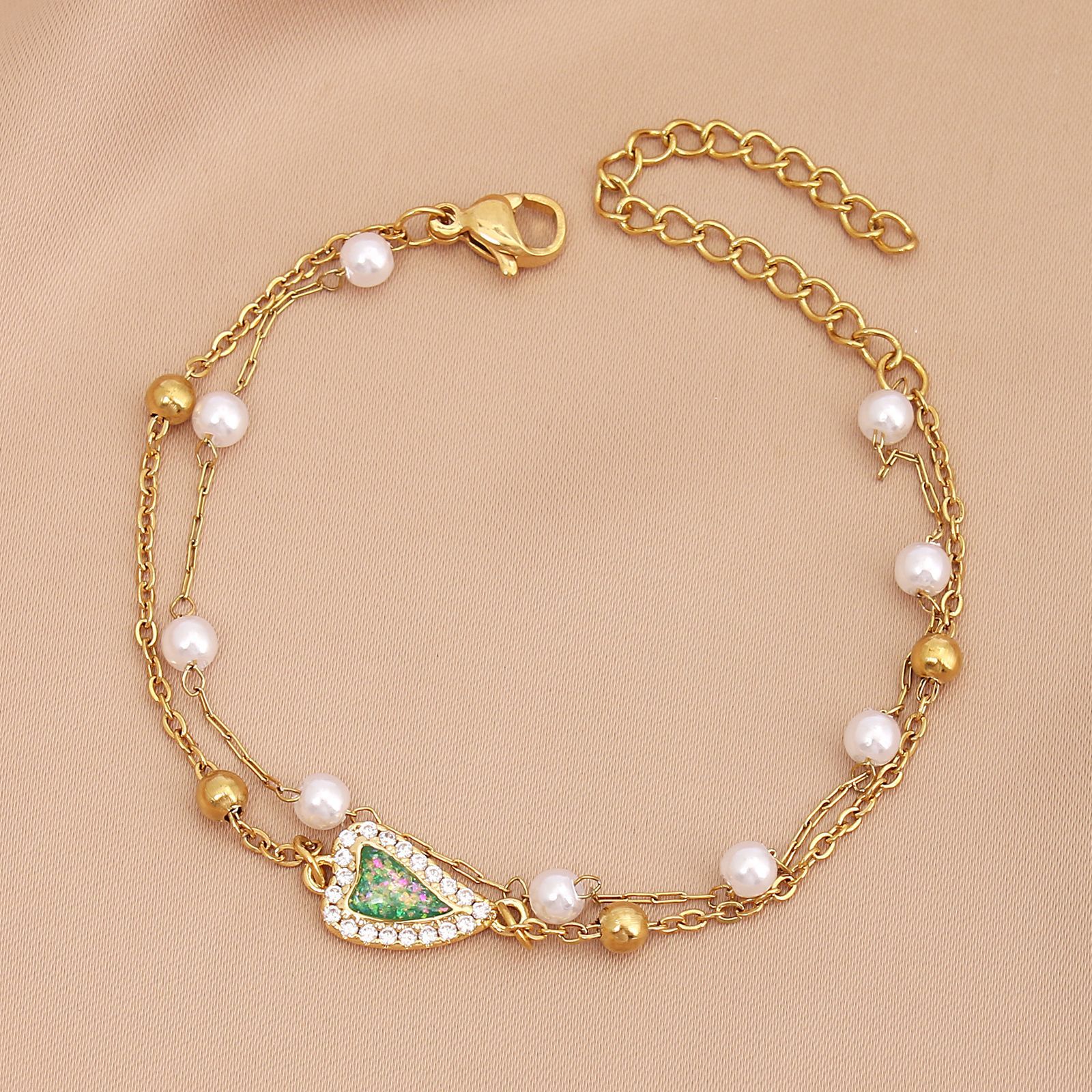 Wholesale Vacation Heart Shape Stainless Steel Inlay Zircon Bracelets