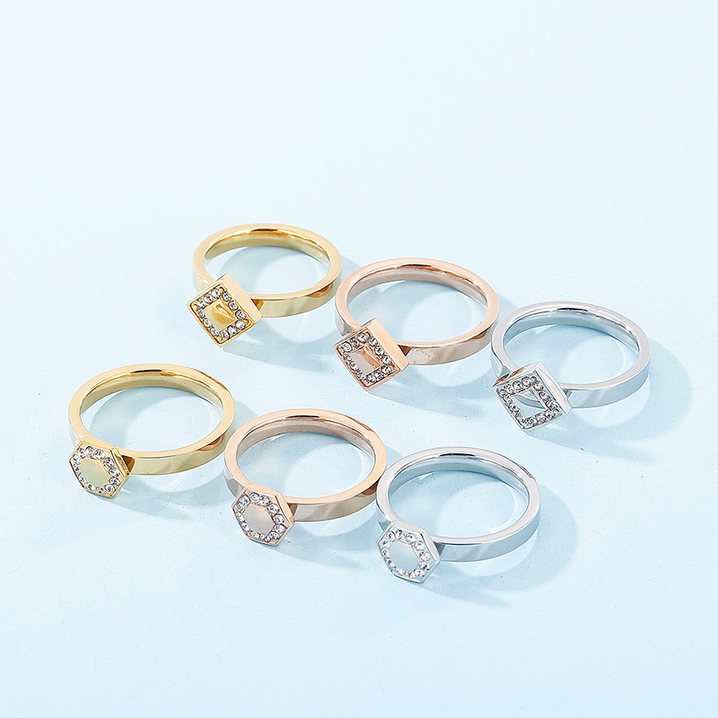 Simple Style Classic Style Square Titanium Steel Inlay Artificial Gemstones Rings