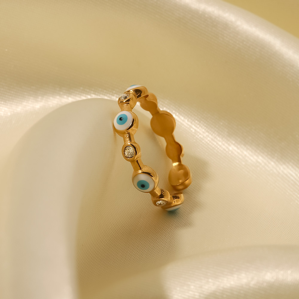 Fashion Devil'S Eye Stainless Steel Plating Inlay Artificial Gemstones Open Ring 1 Piece