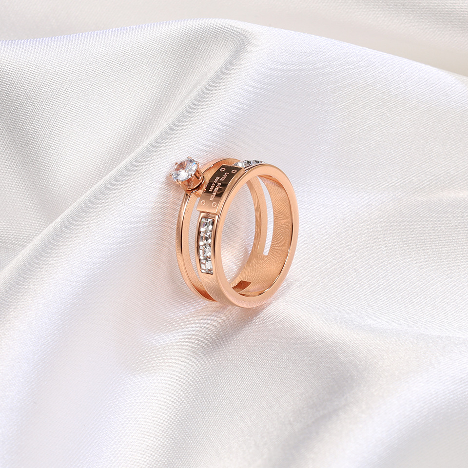 Simple Style Irregular Titanium Steel Plating Inlay Artificial Diamond Rings