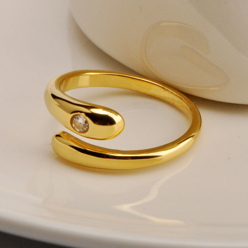 Simple Style Commute Waves Titanium Steel Plating Inlay Artificial Gemstones Copper Plated Open Ring